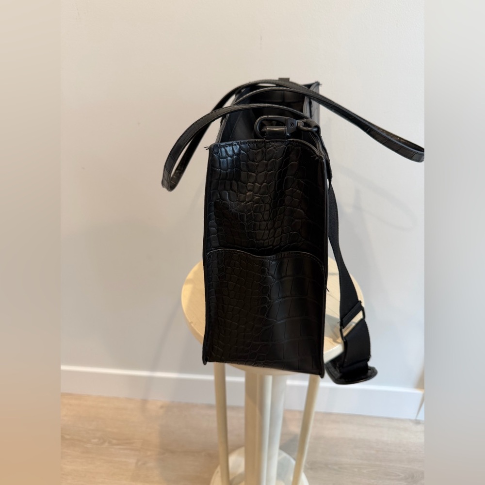 BEIS Black Croc-Embossed Tote Bag – Structured Work/Travel - Picture 4 of 11